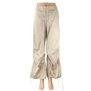 Zara Beige High Waist Baggy Wide Leg Windbreaker Parachute Trousers Pants Size S